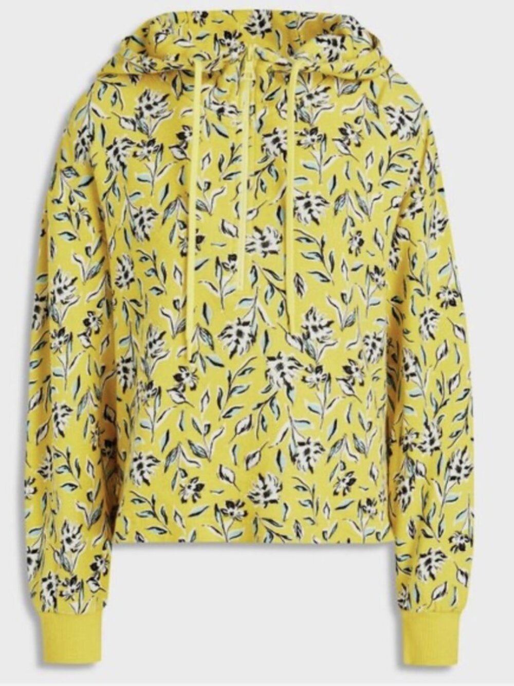 Alice + Olivia Quinlan Floral 1/4 Zip Pullover Cropped Hoodie Yellow